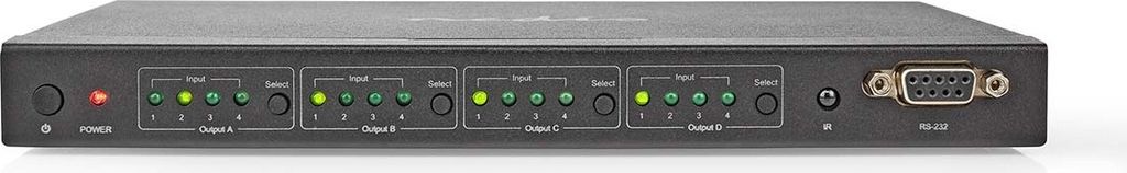 Nedis HDMI Matrix Switch - 4x 4-Port port(s) - DC Power / 1x RS232 / 4x HDMI Input - 4x HDMI Output - 4K@60Hz - 18 Gbps - ferngesteuert - Metall - ...