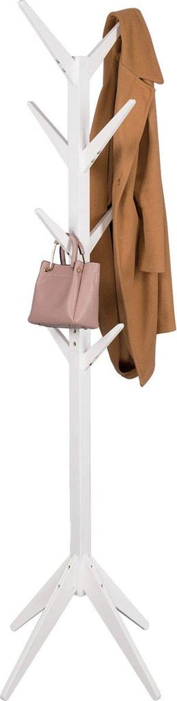 Happyment Stehende Kleiderschrank Deluxe – 8 Haken – Freistehende Kleiderständer – Premium Holz – 180 cm – Weiß