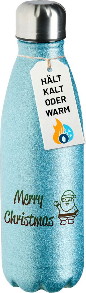Huuraa Trinkflasche Merry Christmas Weihnachtsmann 500ml Blue Edelstahl Wasserflasche Trinkflasche Geschenkidee