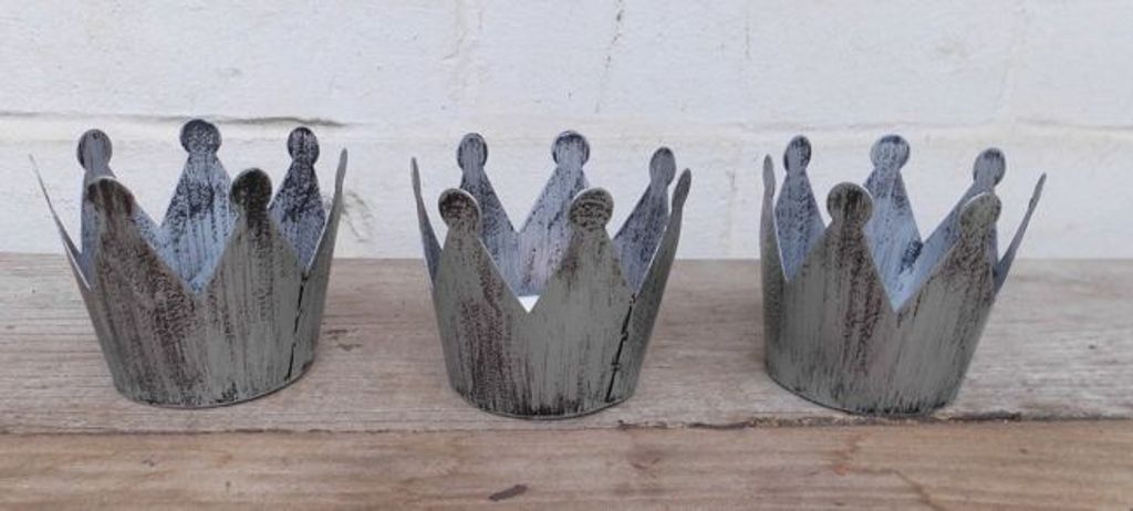 Dekokronen Set 3 Windlichter Teelichthalter Kerzenhalter Eisen silber-grau-Antik