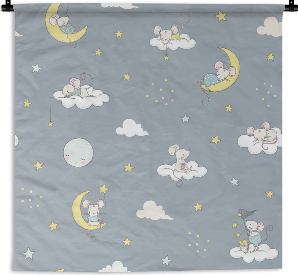 MuchoWow Wandteppich Wandbehang Maus - Mond - Muster 90x90 cm Tapisserie Dekoration Wandtuch - Wandaufhänger
