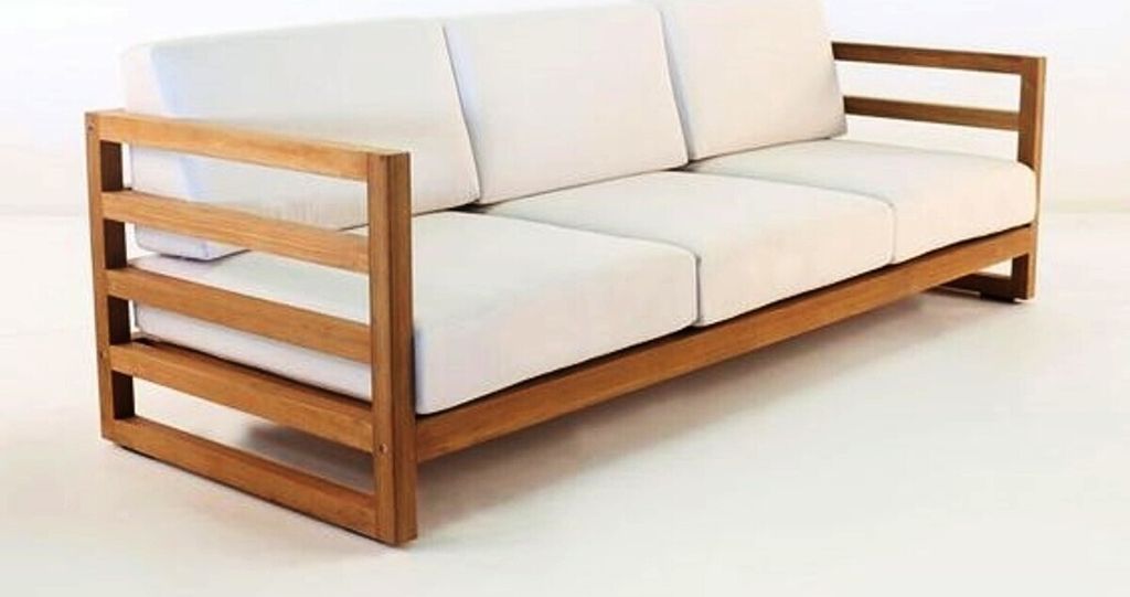 Casa Padrino Garten 3-er Sofa Rustikal "Miami" Weiss-Creme/Braun 200 x 40 x H70 cm - Eiche Massivholz - Echtholz Möbel Massiv