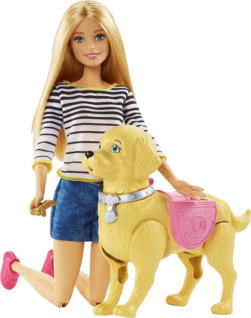 Coffret Poupée Barbie et Toutou : Jouet de Promenade pour Enfant de 3 Ans