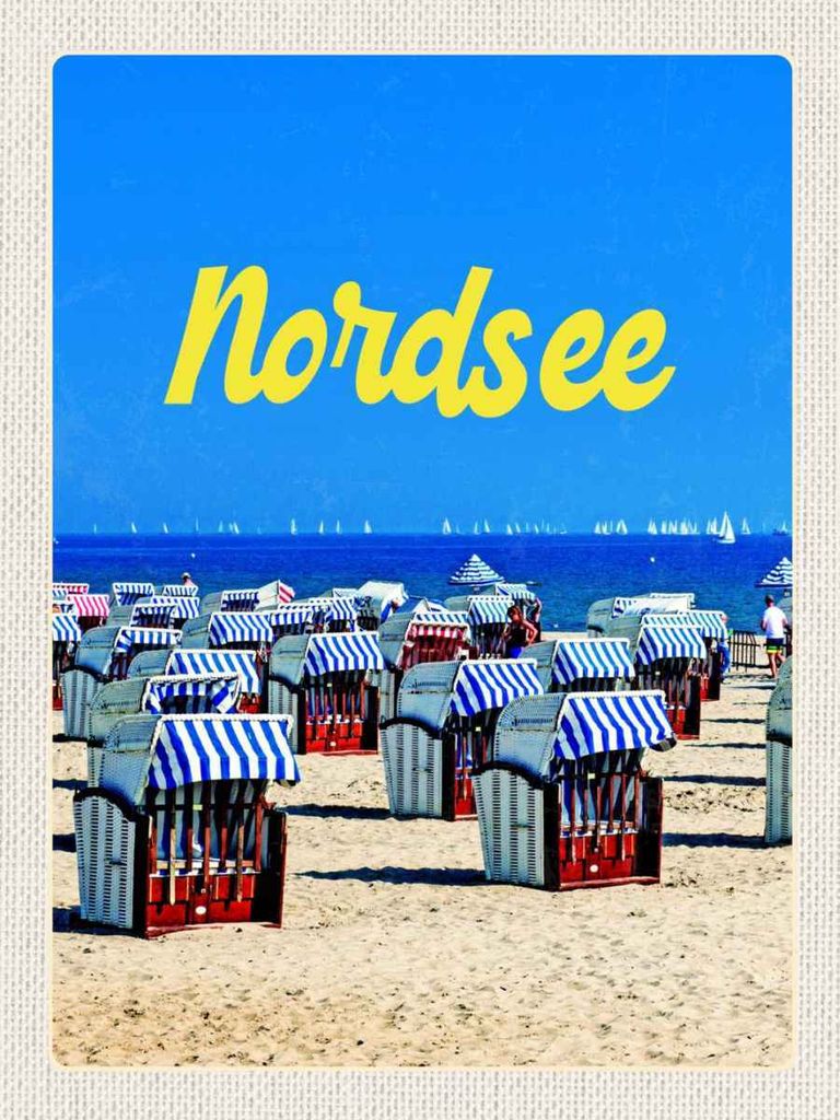 vianmo Holzschild 40x30 cm Nordsee Strand Strandkorb Meer Bildmotiv Reisemotiv Urlaub