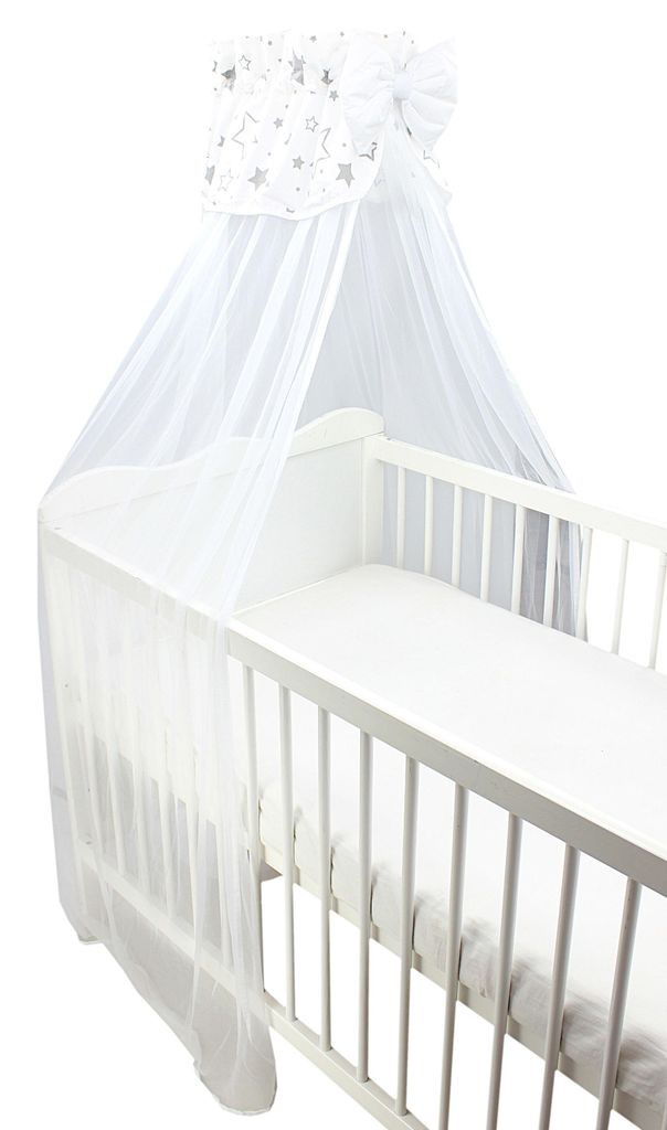 TupTam Babybett Himmel mit Schleife Transparent, Farbe: Sterne Grau / Weiß, Größe: ca. 170x240 cm