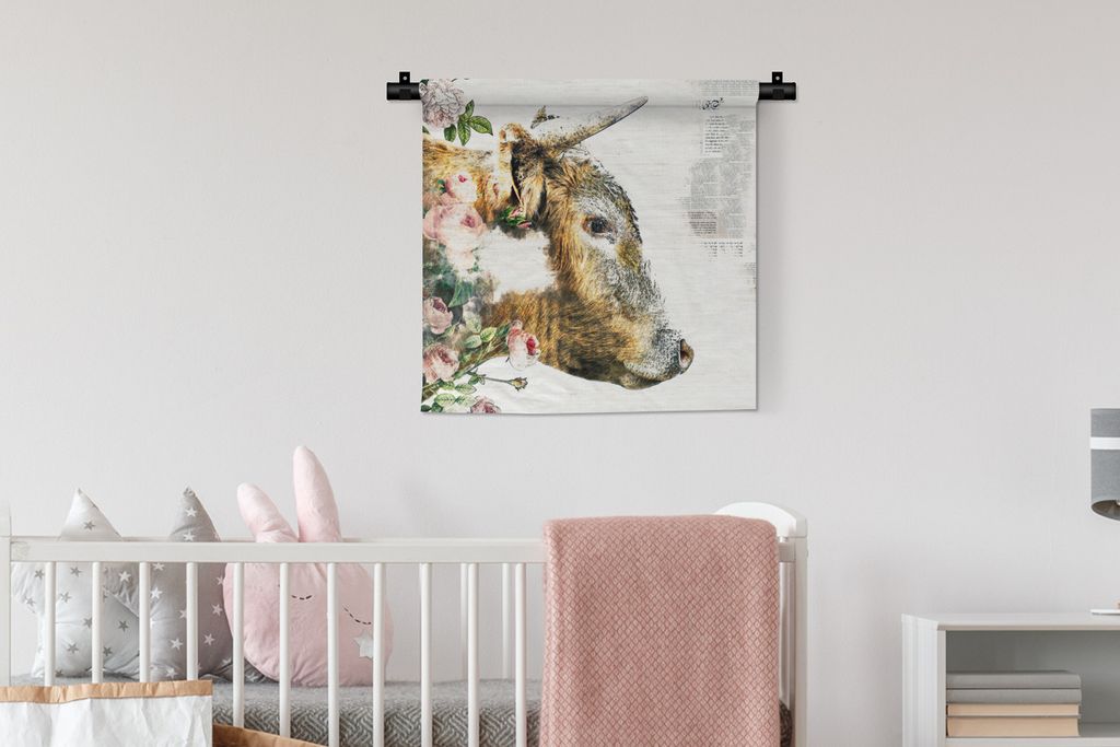 MuchoWow Wandteppich Wandbehang Schottischer Highlander - Goldener Highlander 60x60 cm Tapisserie Dekoration Wandtuch - Dekorationen - Wand Decke