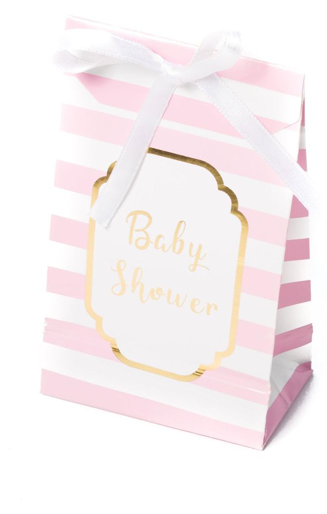 10 Baby Shower Geschenktüten rosa gold gestreift 12,5 cm - Einheitsgröße