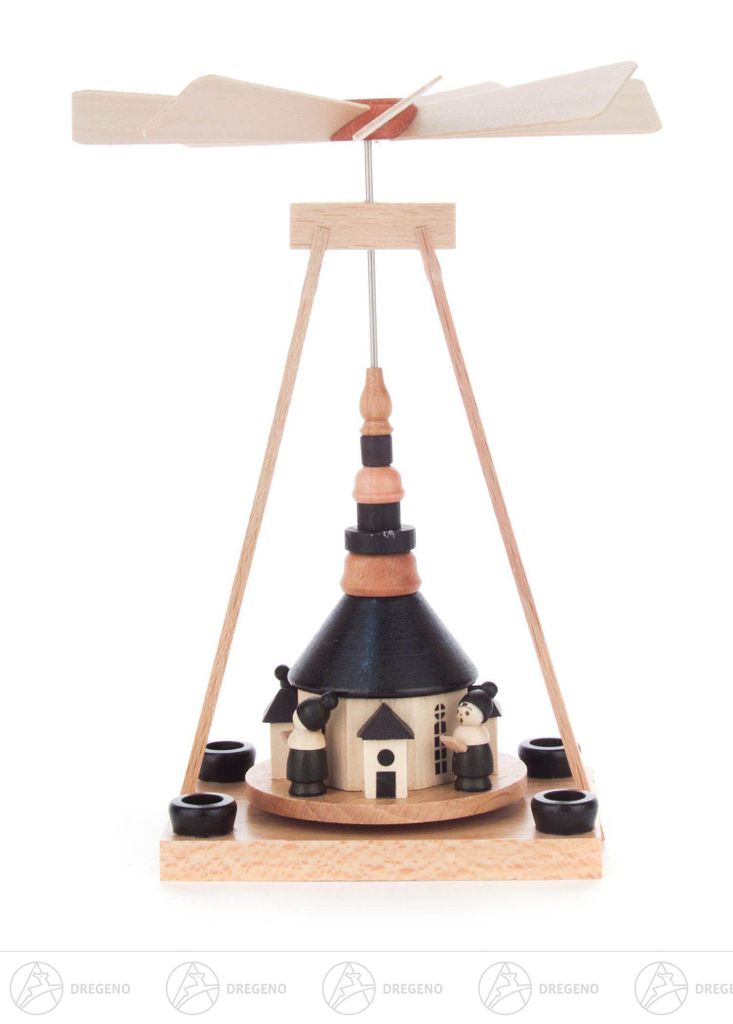 Pyramide Wärmespiel mit Seiffener Kirche Breite x Höhe x Tiefe 10 cmx13 cmx10 cm NEU