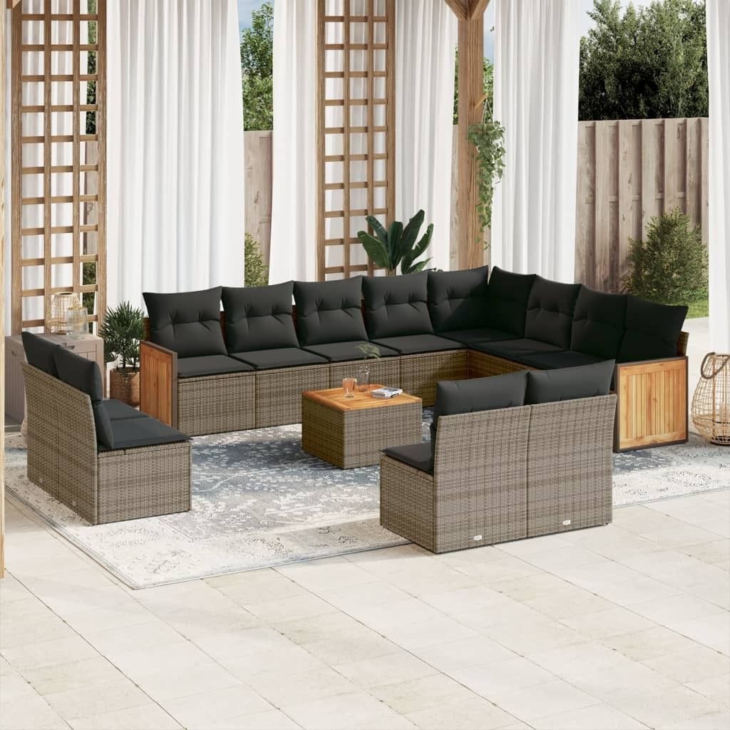 Ankonbej 13-tlg. Garten-Sofagarnitur mit Kissen Grau Poly Rattan