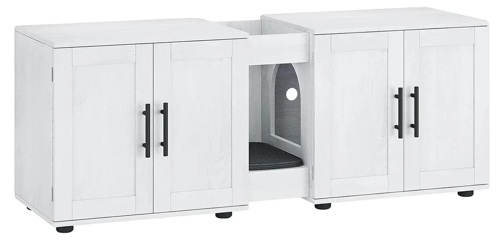Meuble pour litière chat double blanc - Solution gain de place intérieur