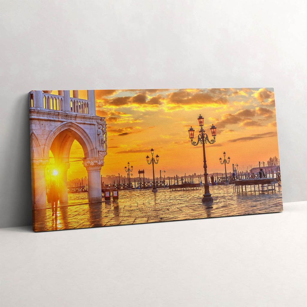 Marktplatz in Venedig bei Sonnenuntergang – Leinwandbild Wandbild – 140x70 cm – Leinwandbilder – Wandbilder – Schlafzimmer – Flur