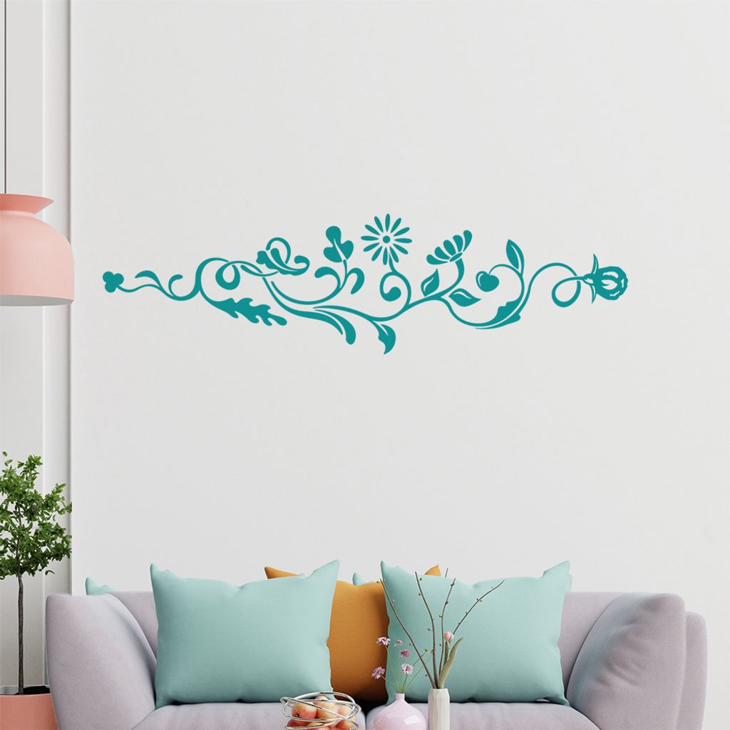 Blumen - Blätter - Ornament Wandtattoo in 6 Größen - Wandaufkleber Wall Sticker - Dekoration, Küche, Wohnzimmer, Schlafzimmer, Badezimmer