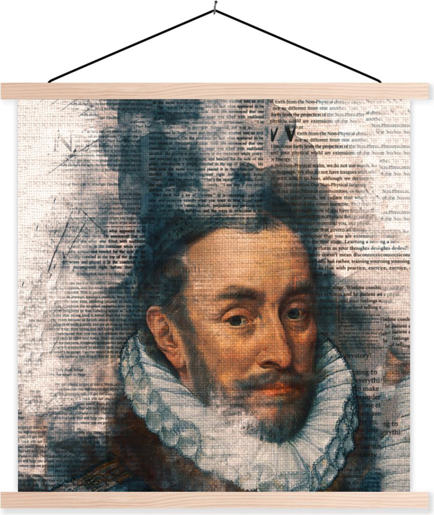 MuchoWow Textilposter Wilhelm von Oranien - Zeitungsartikel - Kunst 40x40 cm mit holzfarbenen Rahmen - Posterleiste