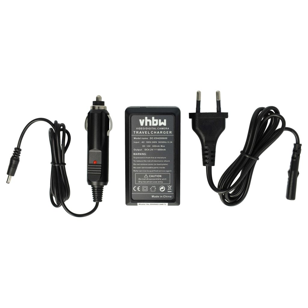 vhbw Ladegerät kompatibel mit Panasonic Lumix DMC-TZ56, DMC-TZ41, DMC-TZ58, DMC-TZ71, DMC-TZ61 Kamera Camcorder - Ladeschale, Kfz-Adapter Ladeanzeige