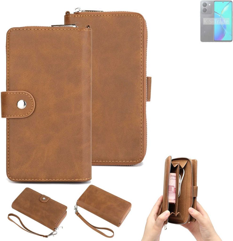 K-S-Trade Handyhülle Schutzhülle kompatibel mit Vivo Y36t & Portemonnee Tasche Handytasche Case Etui Geldbörse Wallet braun (1x)