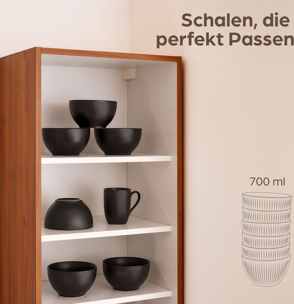 Praknu Müslischalen 6er Set - Keramik Schwarz Matt - Große Produktbild 5
