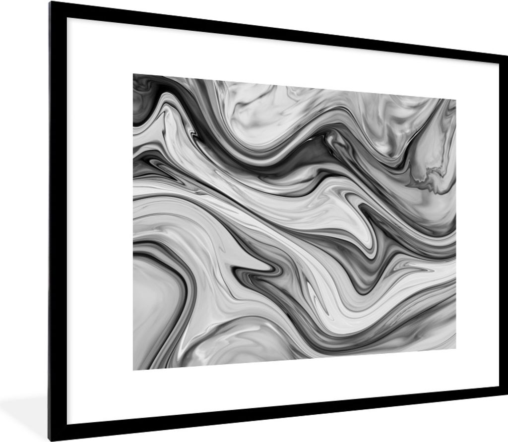 MuchoWow Gerahmtes Poster Marmor - Muster - Grau - Marmoroptik - Schwarz 80x60 cm - Poster mit Schwarzem Bilderrahmen Wandposter Rahmen Foto Bild...