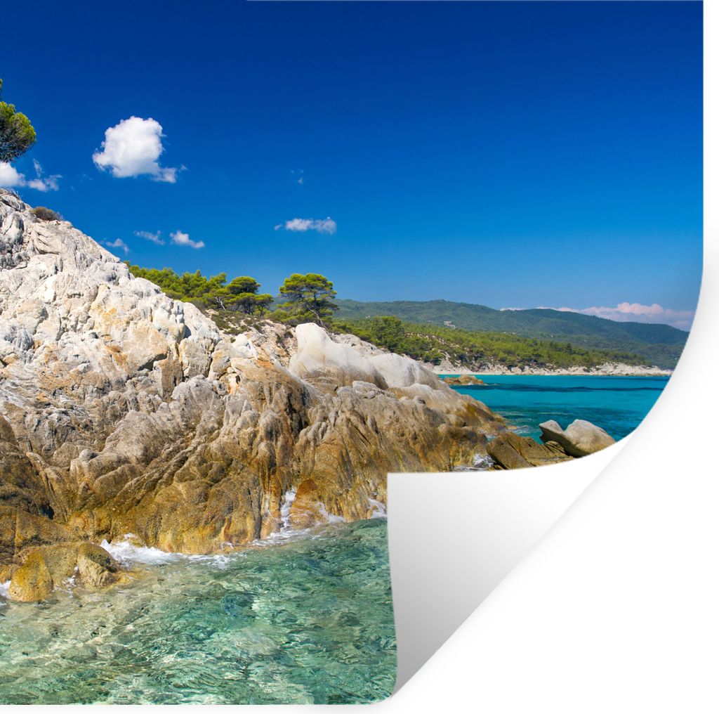 MuchoWow Wandtattoo Wandsticker Wandaufkleber Meer - Klippe - Sommer - Tropisch 100x100 cm Selbstklebend und Repositionierbar - Wierderverwendbar...