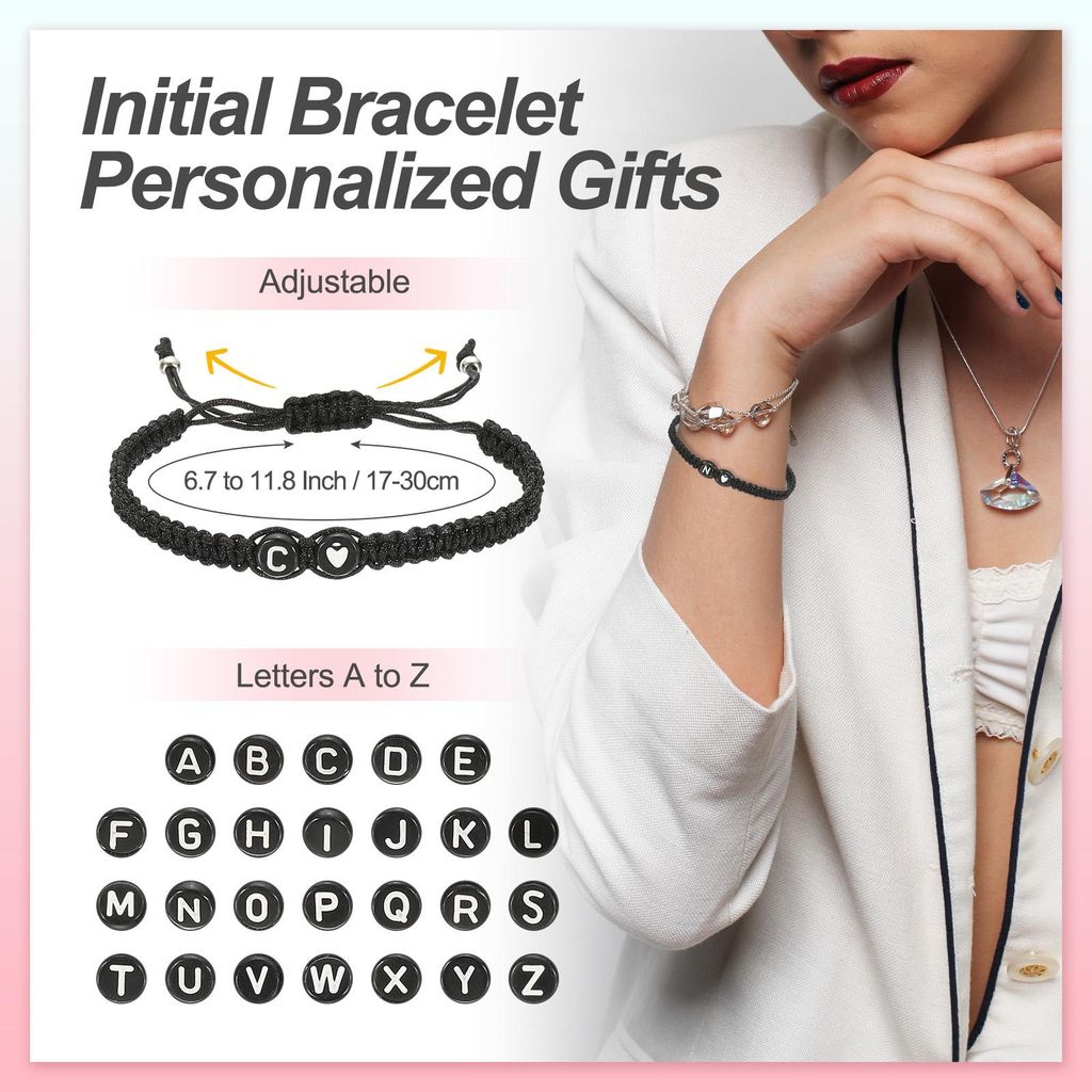 Initiales Armband, Verstellbares Alphabet Buchstabe C Schwarzes Seil Armband Passendes Paar fš¹r Frauen Personalisierte Geschenke Freundschaft