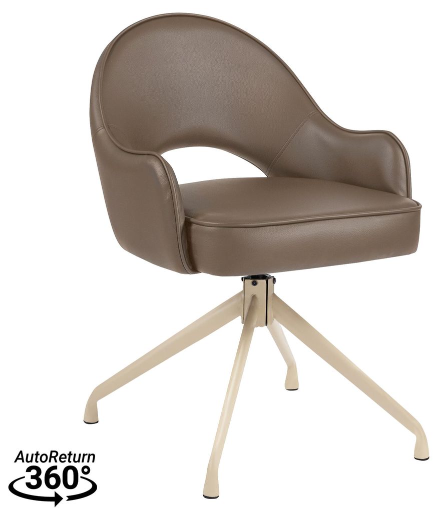 4er-Set Diana | Hotel Stuhl | Taupe | Leder | Drehfuß | Gestell Weiß