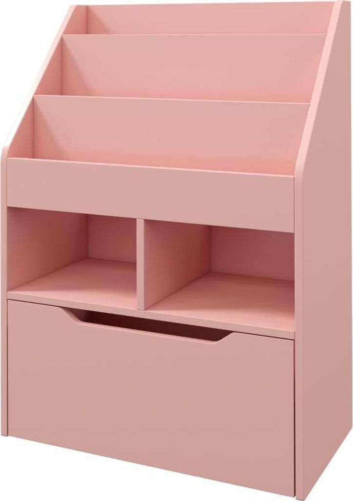 Kinder Bücherregal Kinderregal mit Schublade, 3 Ablagefächern und 2 offenen Fächern, Aufbewahrungsregal für Kinderzimmer, Spielzimmer, Rosa