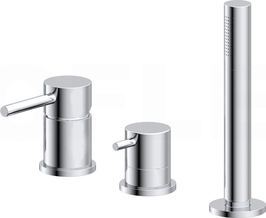 BOFLER Design 3-Loch Wannenrandarmatur "B6", für Badewanne, Umsteller, Handbrause, Einhebelmischer, Flexschläuche, verchromt
