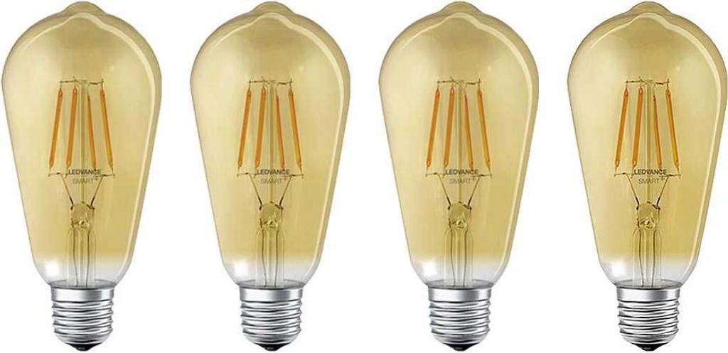 Four Edison-style LED light bulbs are displayed against a white background.