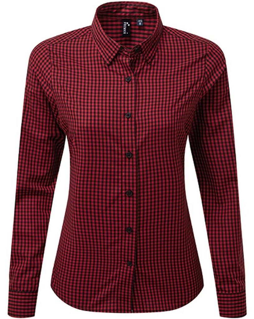 Premier - "Maxton" Hemd für Damen Langärmlig LT4981 (XXL) (Schwarz/Rot)