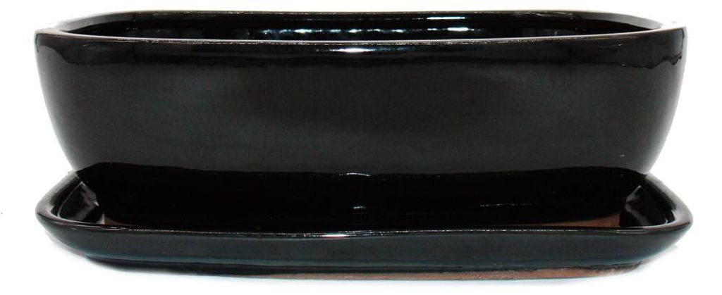 Bonsai-Schale mit Unterteller Gr. 5 Schwarz Anthrazit rechteckig Modell GB5 L 31cm B 25cm H 10cm