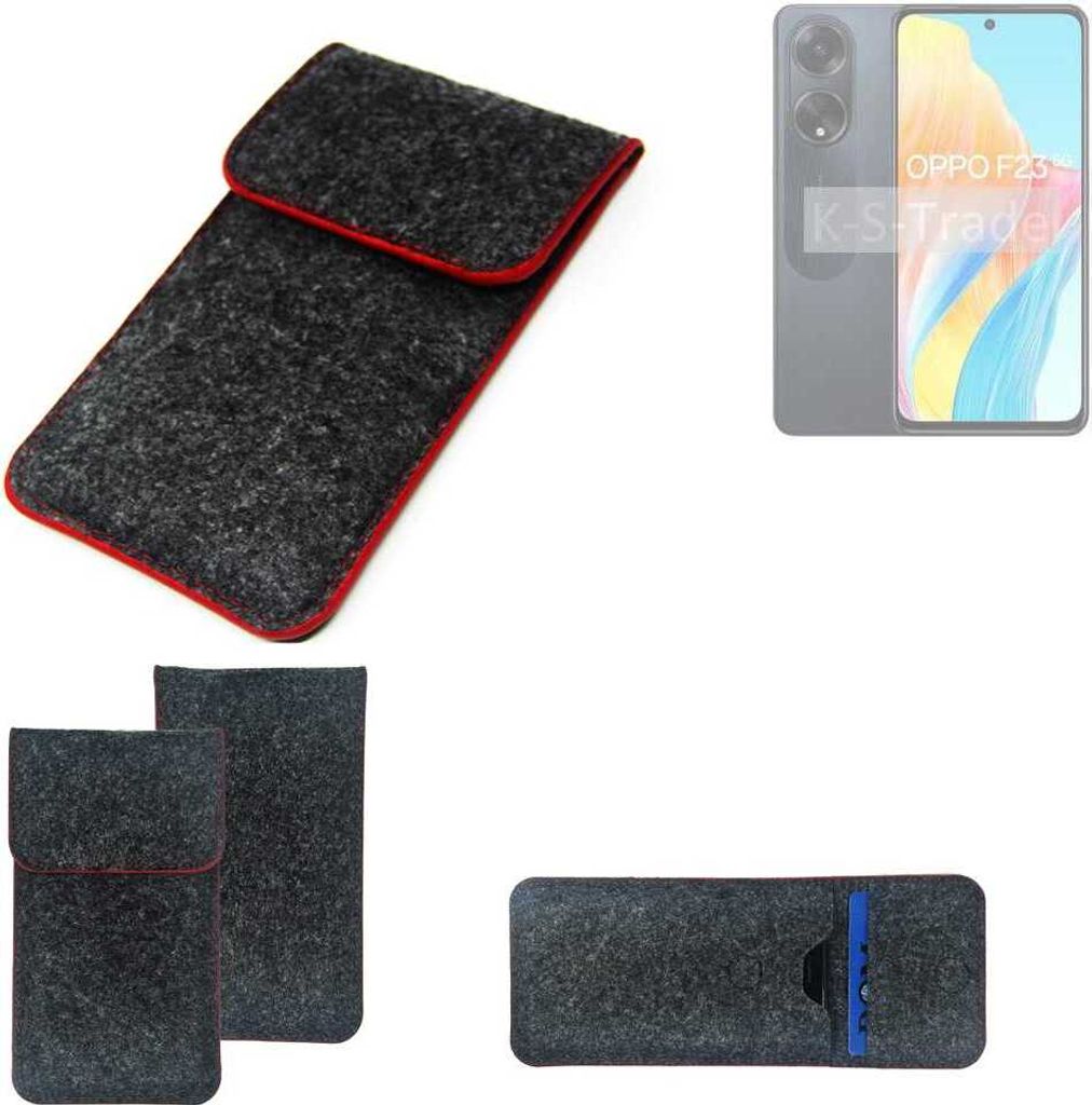 K-S-Trade Handy Schutz Hülle kompatibel mit Oppo F23 5G Schutzhülle Handyhülle Filztasche Pouch Tasche Case Sleeve Filzhülle dunkelgrau roter Rand