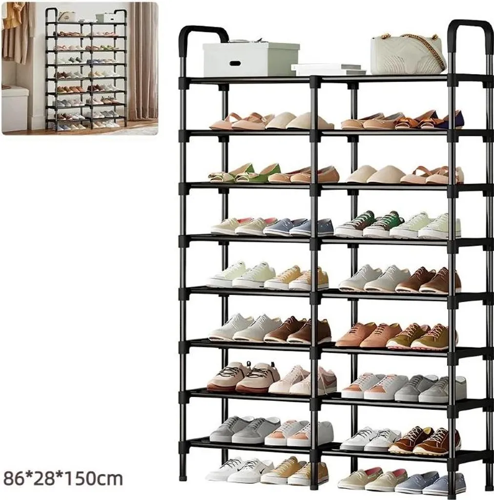 Étagère chaussures gain de place pour couloir étroit en fer noir 150cm
