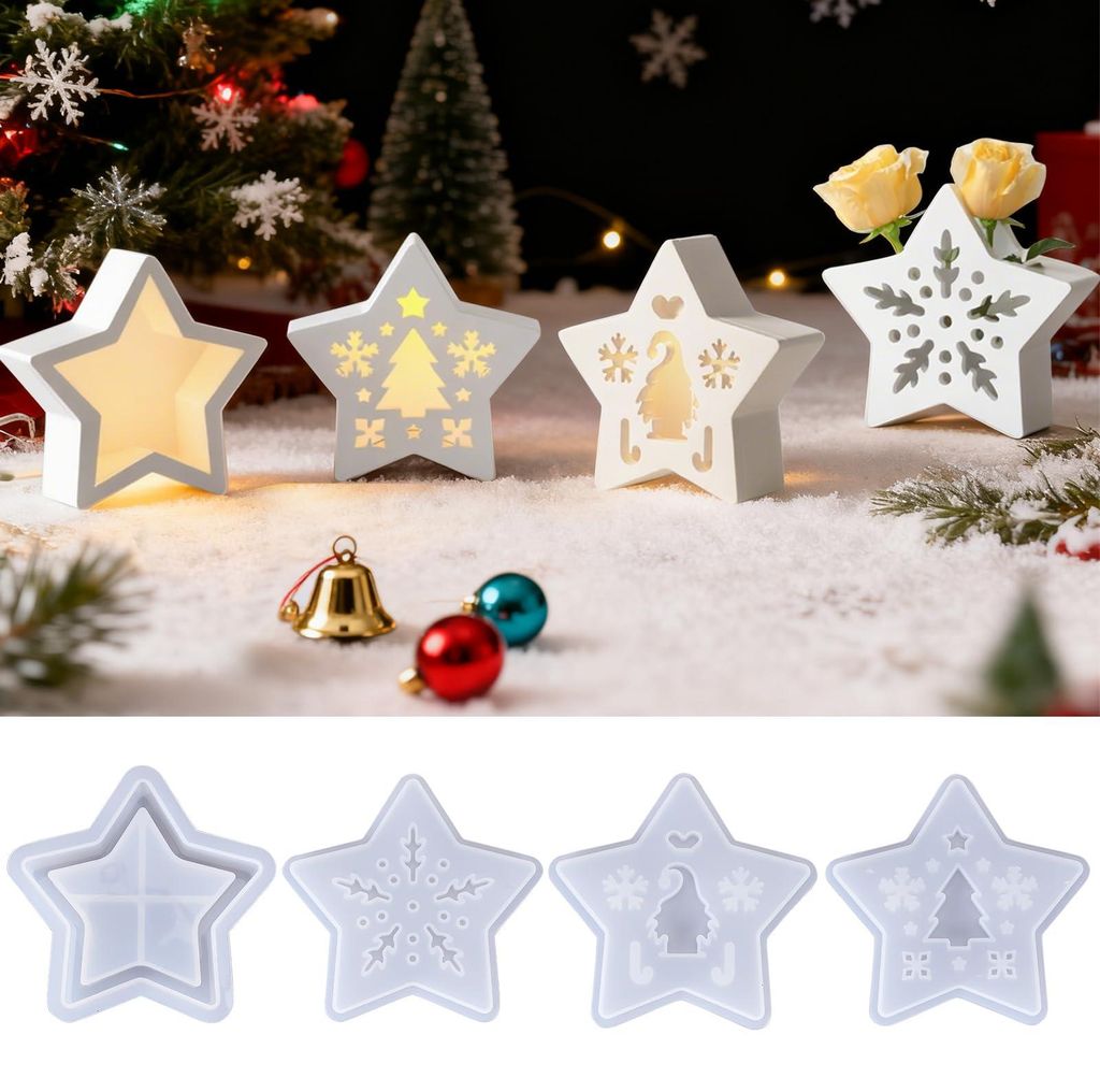 4-teilige Silikon-Weihnachtssternform zur Herstellung eigener Weihnachtsdekorationen und Kerzenhalter aus Epoxidharz und Gips.