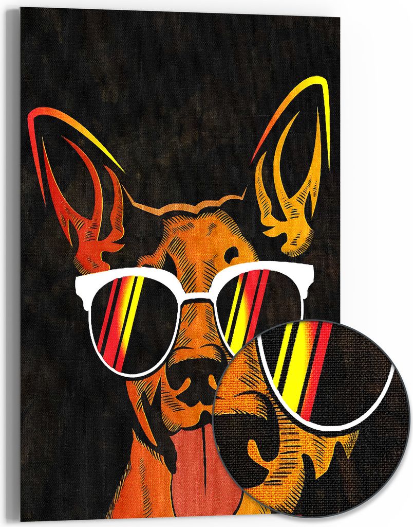 DEQOART Hybrid Leinwand Bild 60x90 cm 'Spaßiger Hundeblick' Wandbild Glas flach modern