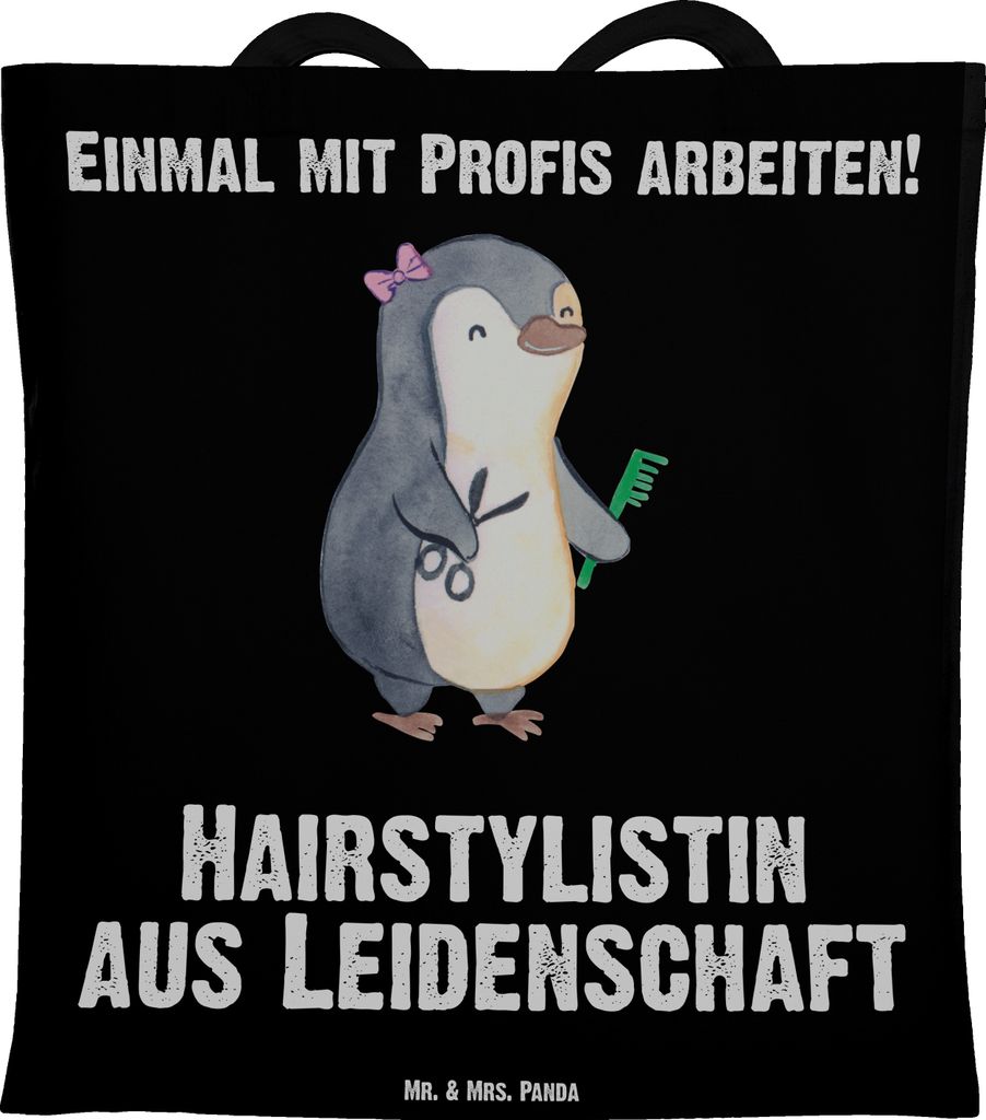 Mr. & Mrs. Panda Shopping Tasche Hairstylistin Leidenschaft - Schwarz - Geschenk, Tote Bag, Jutebeutel, Beutel, Friseursalon, Beruf, Spruch, Lustig...