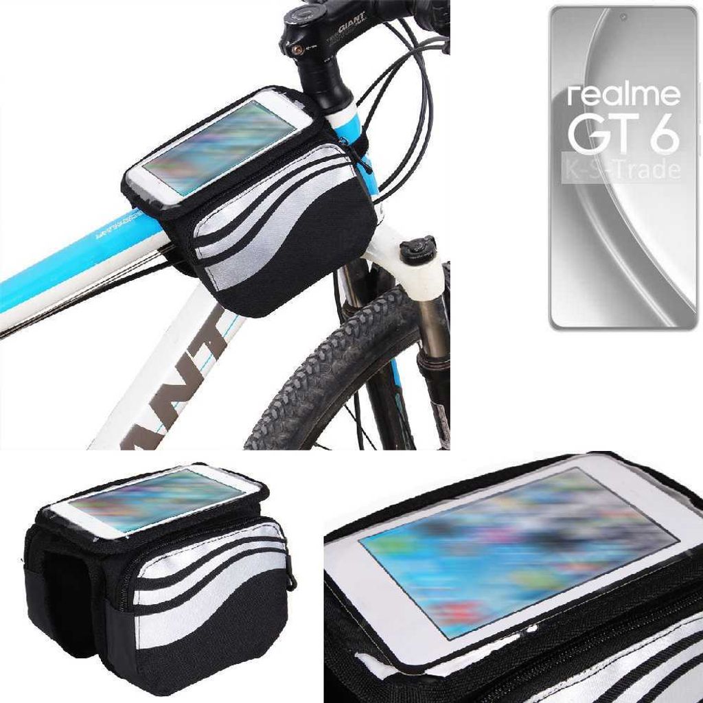 K-S-Trade Rahmentasche Fahrrad-Halterung kompatibel mit Realme GT 6 Global Rahmenhalterung Fahrrad Handyhalterung Fahrradtasche Handy Smartphone