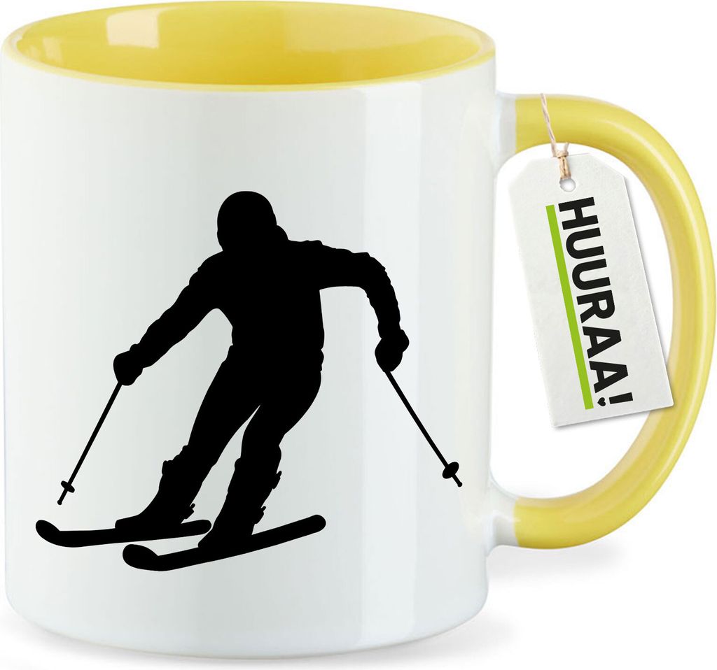 Huuraa Kaffeetasse Skifahren Silhouette 330ml Gelb Keramik Kaffeebecher Geschenkidee