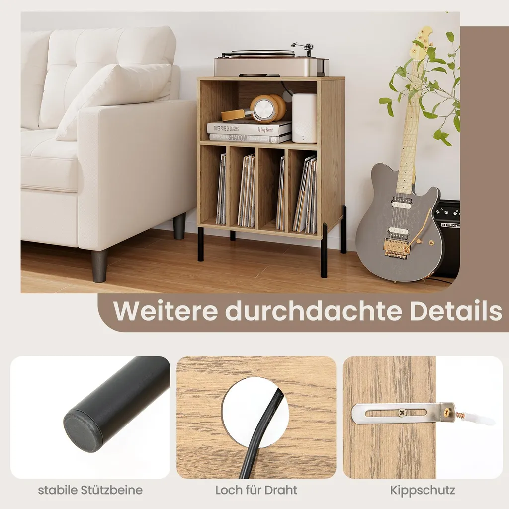 Meuble Vinyle avec Pieds Métalliques et Prises de Courant Intégrées - 7
