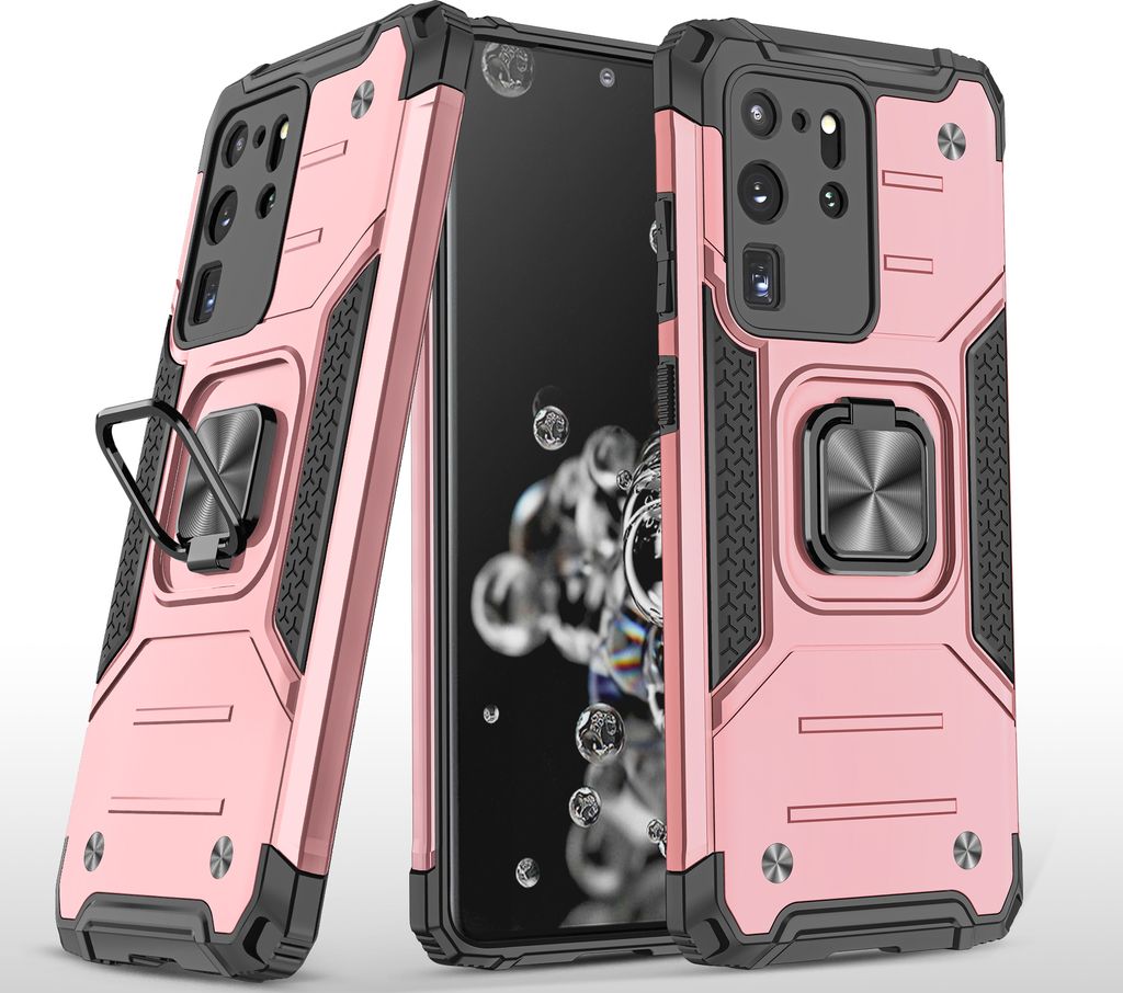 Handyhülle mit Halterung für Samsung S20 Ultra Anti-Drop All-inclusive PVC Tasche Rose gold