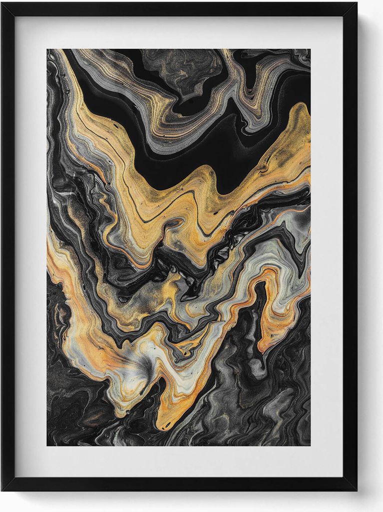 Marmor Moderne Kunst– Wandbild mit Rahmen – Gerahmtes Bild – Wanddekoration – 50x70 cm – Schwarz Rahmen