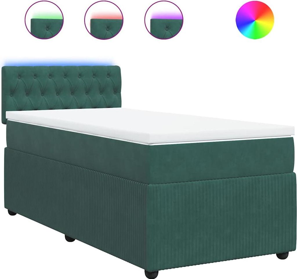vidaXL Boxspringbett mit Matratze Dunkelgrün 90x200 cm Samt