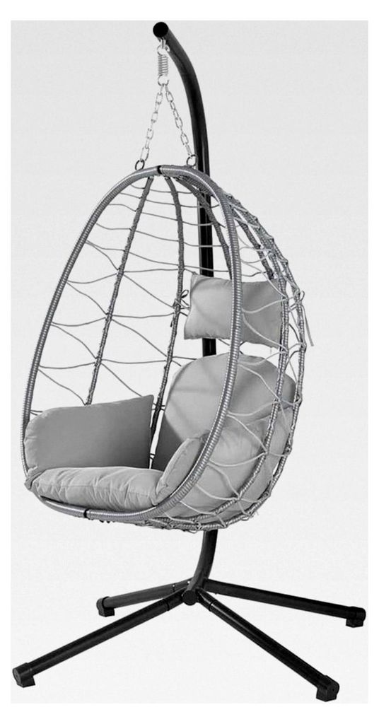 Hängesessel für den Garten, Schaukelstuhl, Hängematte für den Außenbereich, Metallgestell, Rattan- und Seil-Nest + gepolstertes Sitzkissen und...