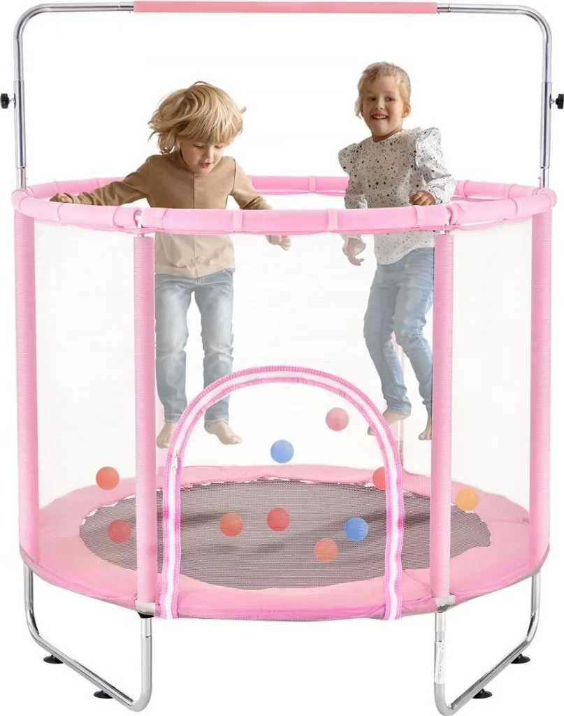 Mini-trampoline rose pour enfants avec filet de sécurité - Rebounder 147cm