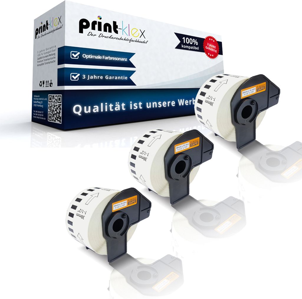 Print-Klex 3x Kompatible Etiketten-Rollen kompatibel mit Brother P-Touch DK-22225 P-Touch QL 500 Series P-Touch QL 550 P-Touch QL 560 P-Touch QL 56...