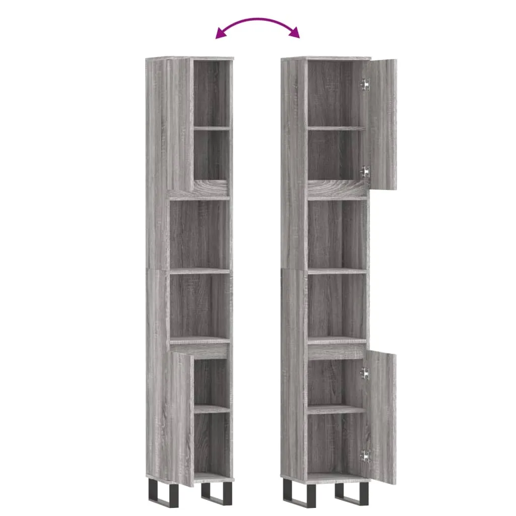 Colonna Bagno Alta 190cm Grigio Sonoma | Mobile Verticale Design 30x30 - 7