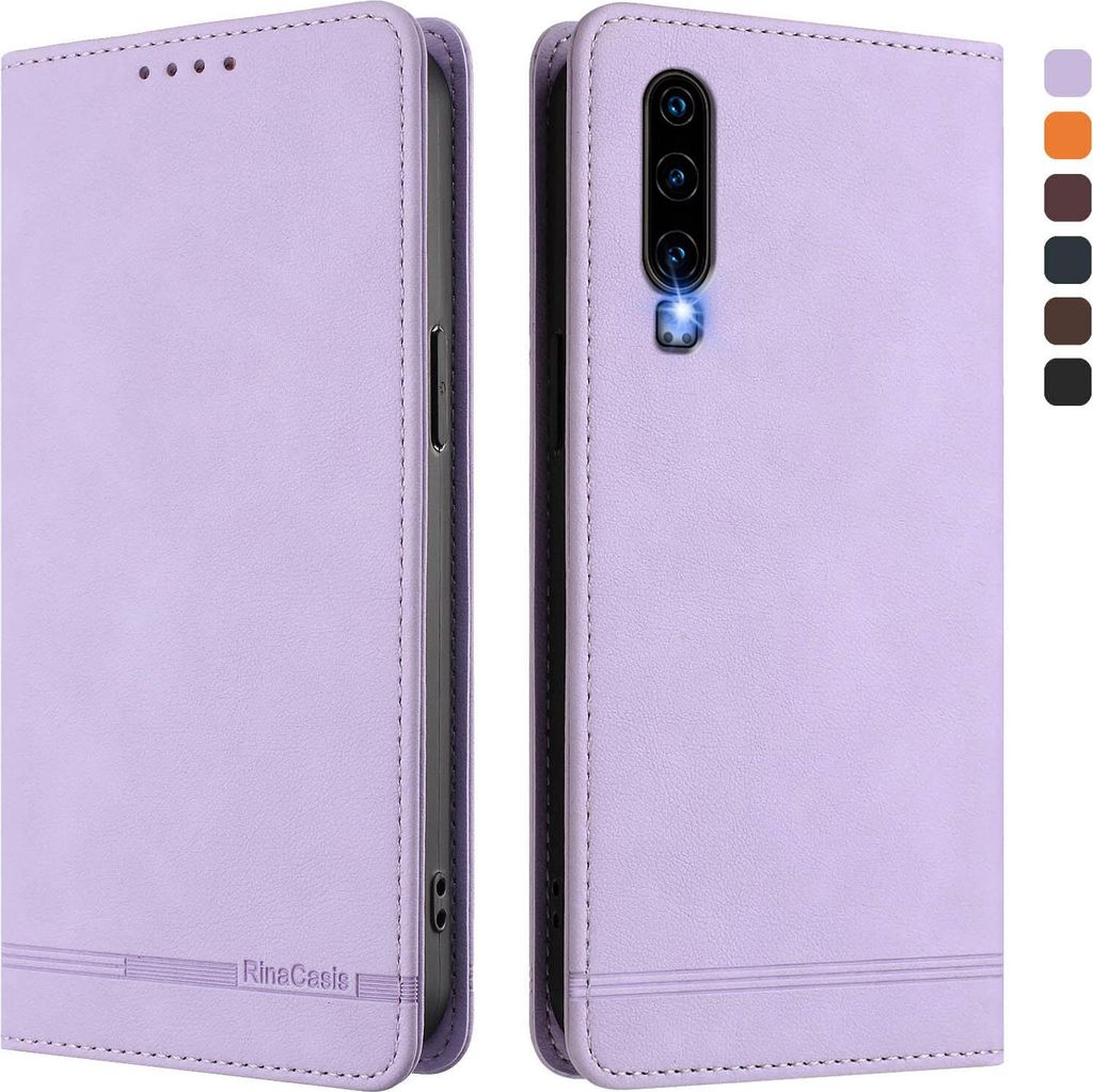 Hülle für Huawei P30, Retro Kunstleder Ständer Klapphülle mit Kartenfächer und Magnetische Violett