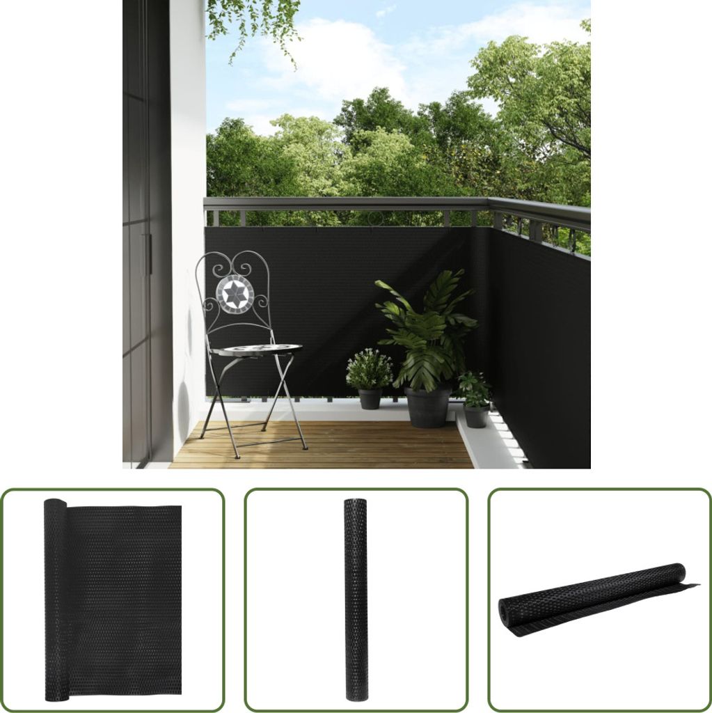 The Living Store Balkon-Sichtschutz Schwarz 500x100 cm Poly Rattan