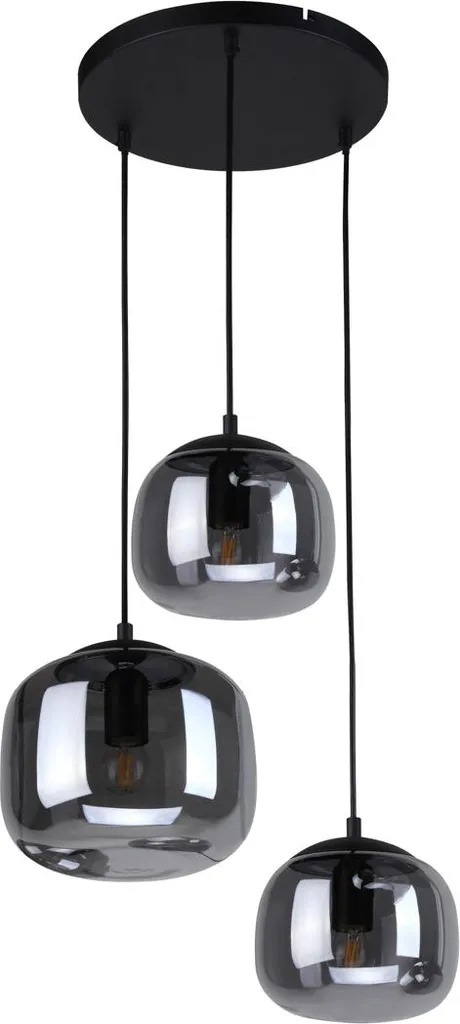 Suspension noire 3 lumières CALTO en métal et verre fumé haut de gamme