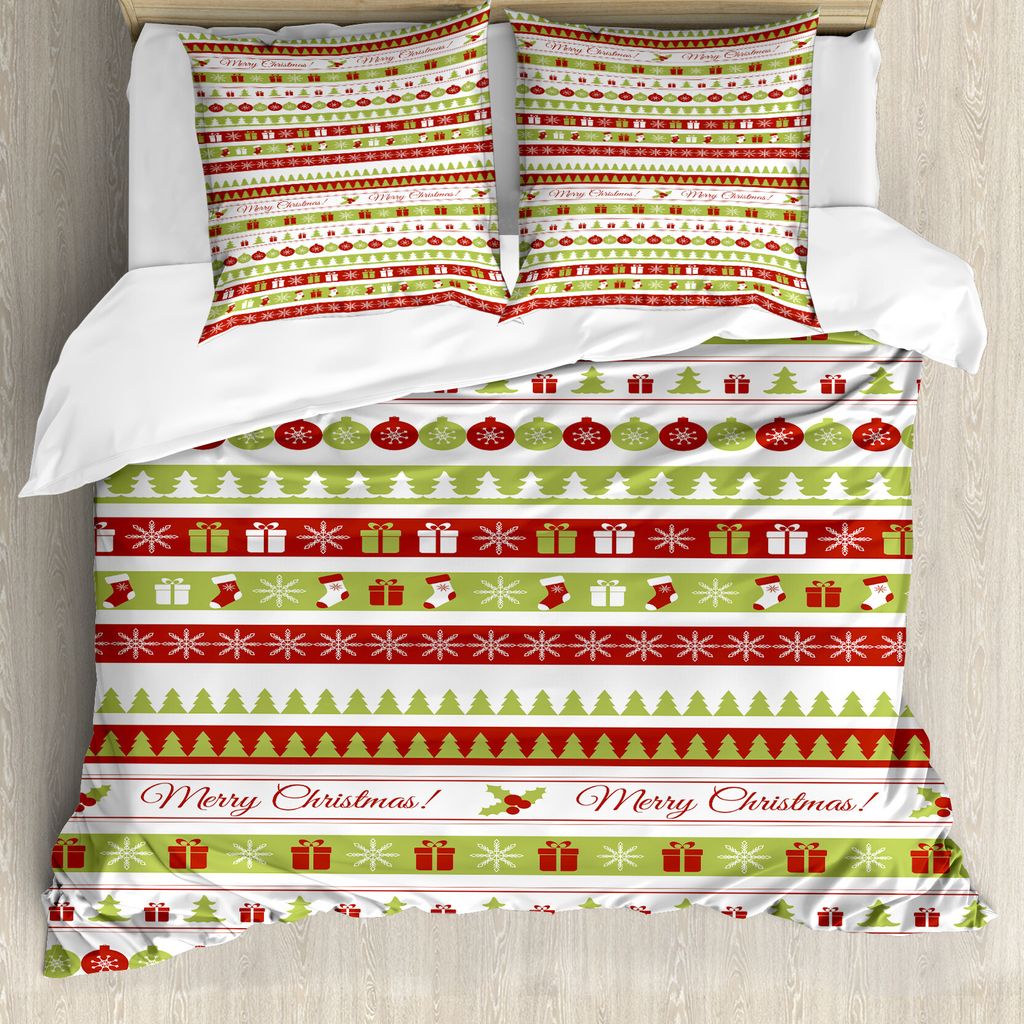 ABAKUHAUS Weihnachten Bettbezugs Set Für Doppelbetten, Xmas Zitat Zeremonie, Milbensicher Allergiker geeignet mit Kissenbezügen, Apfelgrün Weiß...