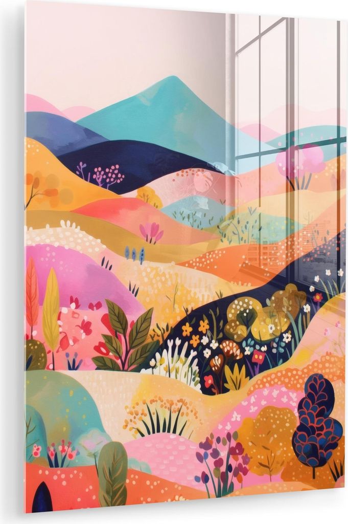 MuchoWow Glasbilder - Bilder auf Wandbild - Foto auf Glas Wogende Hügel - Abstrakte Pflanzen - Verträumt 60x80 cm Wanddekoration aus Glas - Acryl...