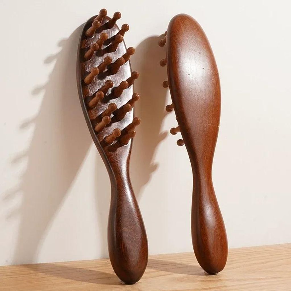 Massagekamm Holz l Massagebürste Kopfhautmassage Holzkamm Holzbürste Durchblutung Entspannung Haarpflege